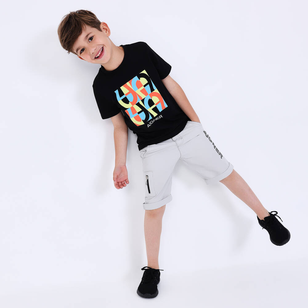 AIGNER-Boys Black Cotton T-Shirt | Childrensalon Outlet