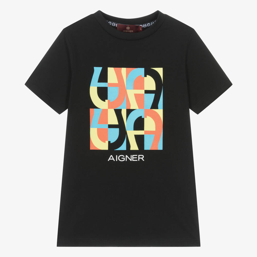 AIGNER-تيشيرت قطن لون أسود للأولاد | Childrensalon Outlet