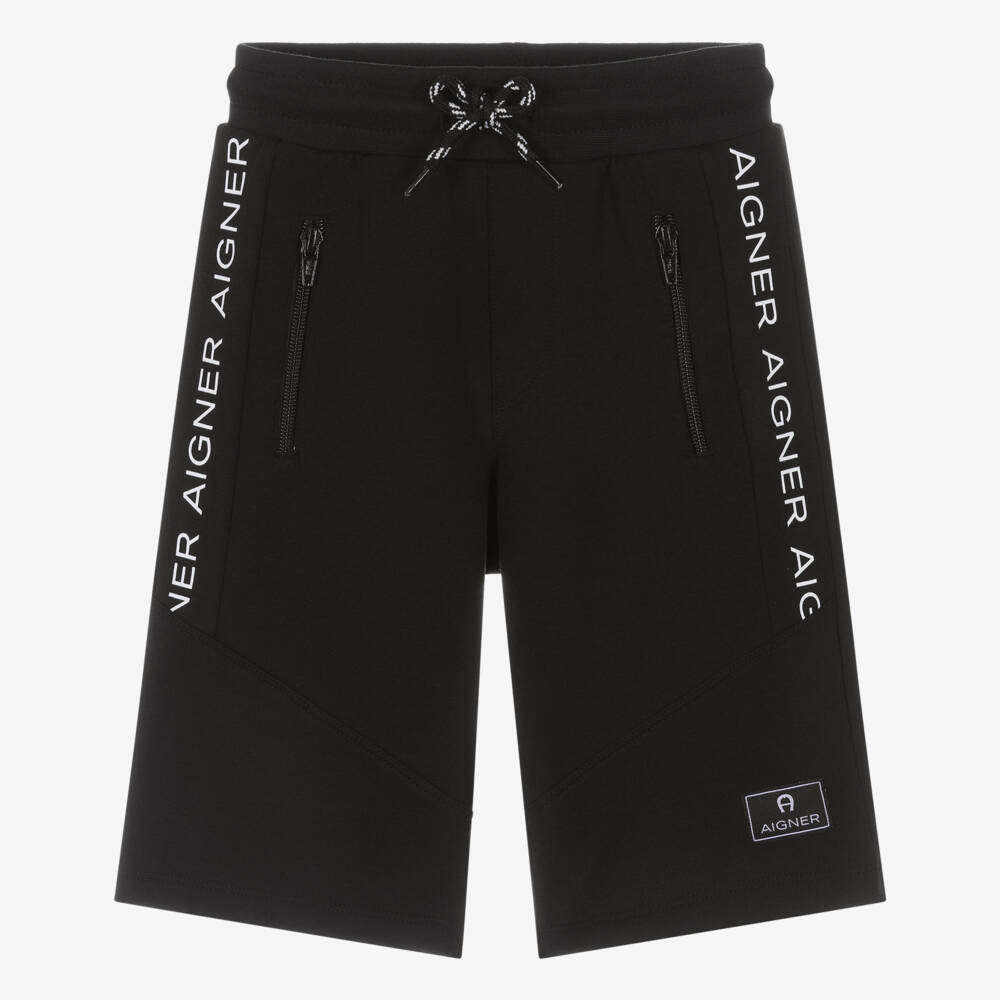 AIGNER-Шорты из черного трикотажа с карманами на молнии для мальчиков | Childrensalon Outlet