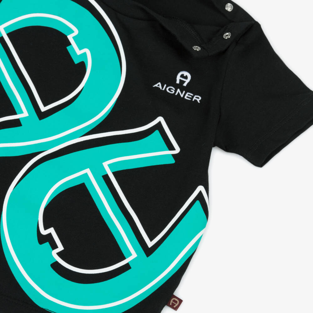 AIGNER-Boys Black Logo Jersey Tee | Childrensalon Outlet
