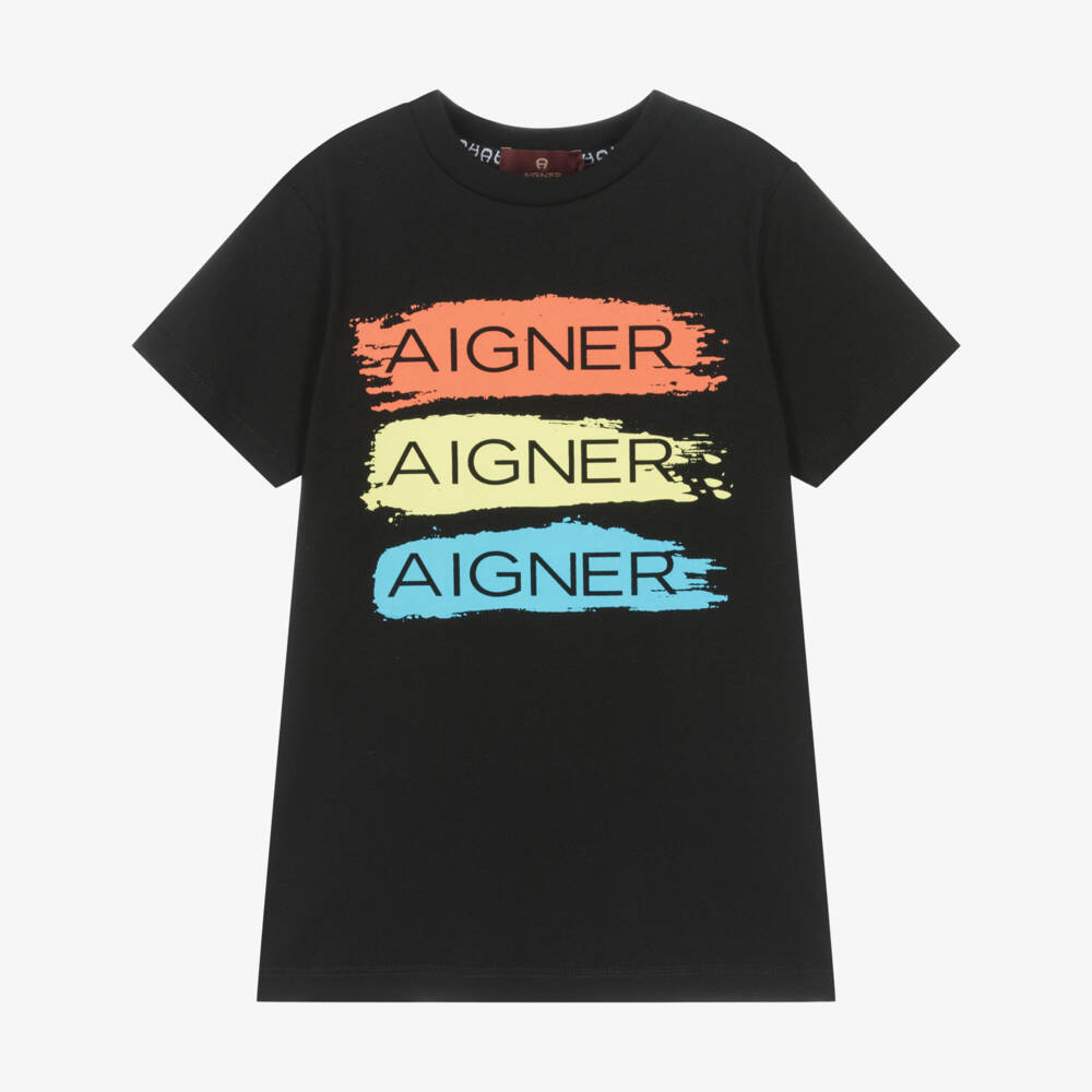 AIGNER-Черная футболка с полосками для мальчиков | Childrensalon Outlet