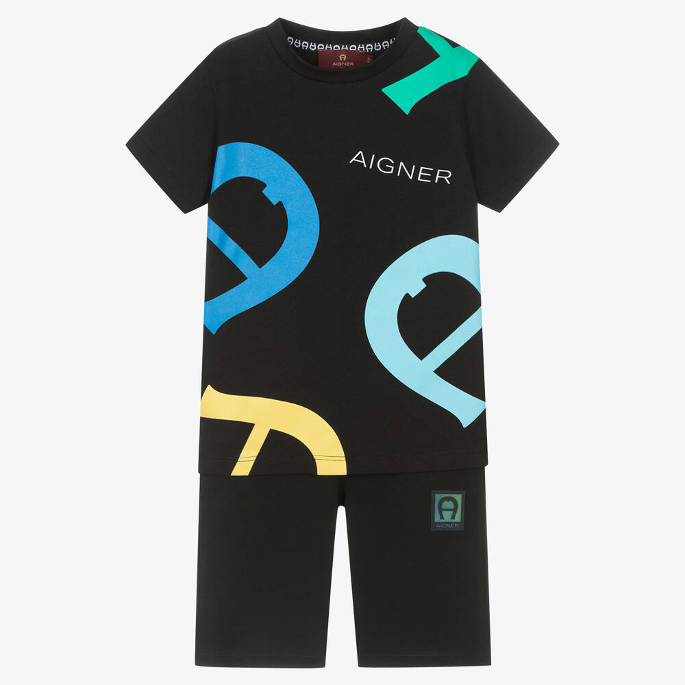 AIGNER - Schwarzes T-Shirt & Shorts Set | Childrensalon