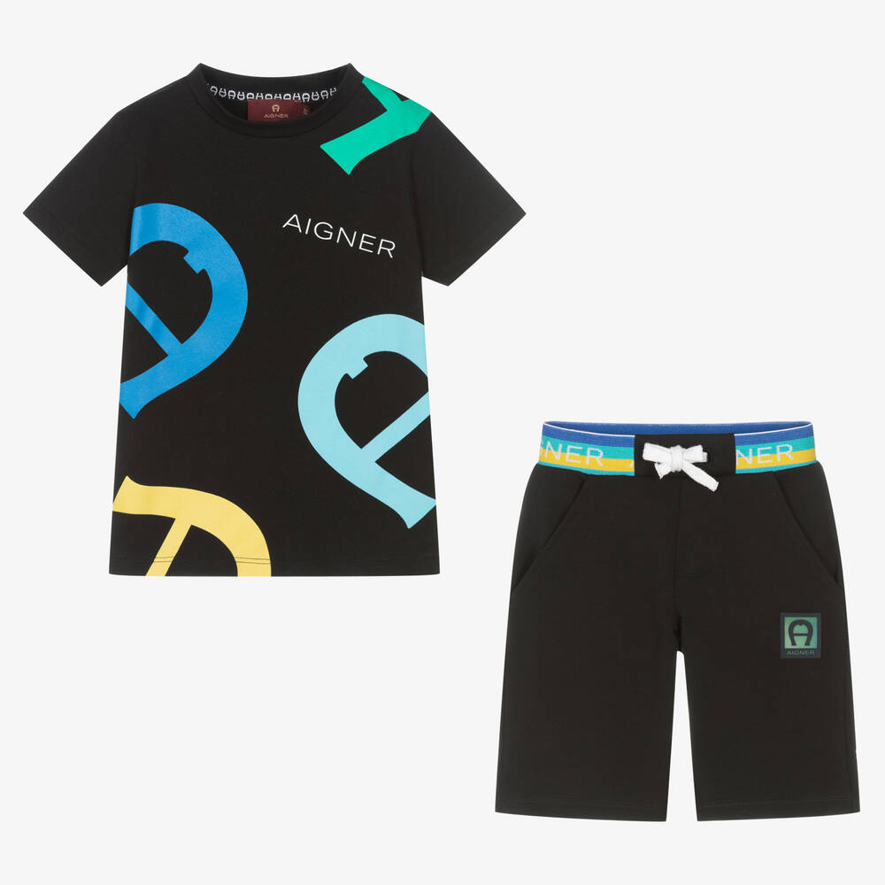 AIGNER - Boys Black T-Shirt & Shorts Set | Childrensalon Outlet