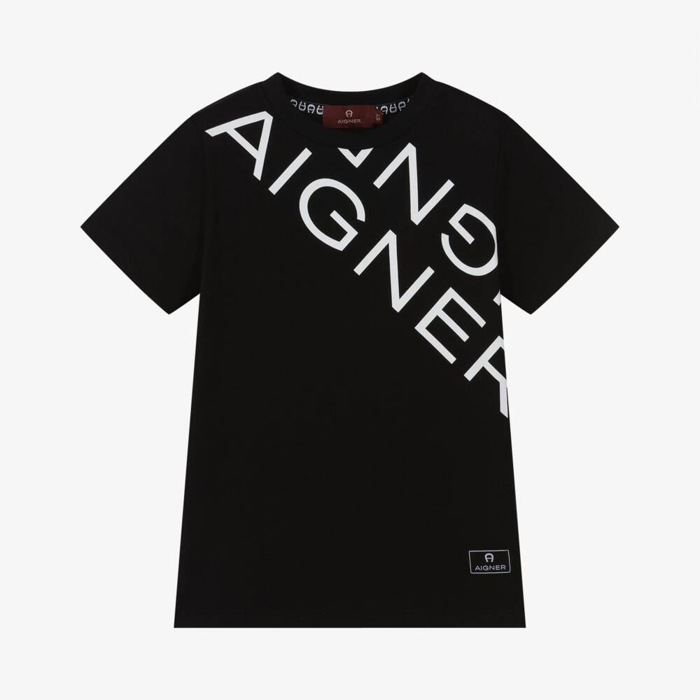 AIGNER-Boys Black & White Logo Cotton T-Shirt | Childrensalon Outlet