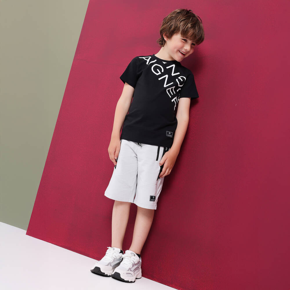 AIGNER-Boys Black & White Logo Cotton T-Shirt | Childrensalon Outlet