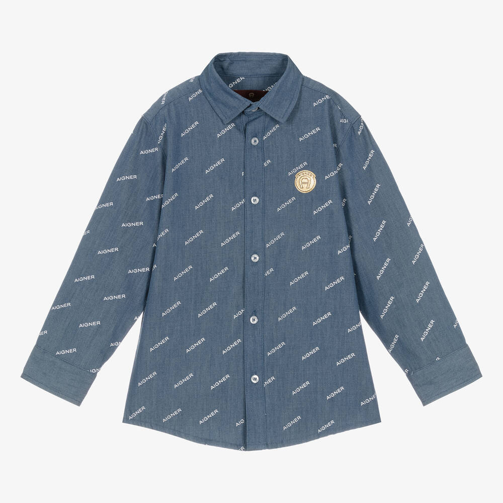 AIGNER - Синяя рубашка из шамбре для мальчиков | Childrensalon