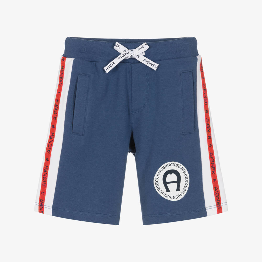 AIGNER-Boys Blue Cotton Jersey Logo Shorts | Childrensalon Outlet
