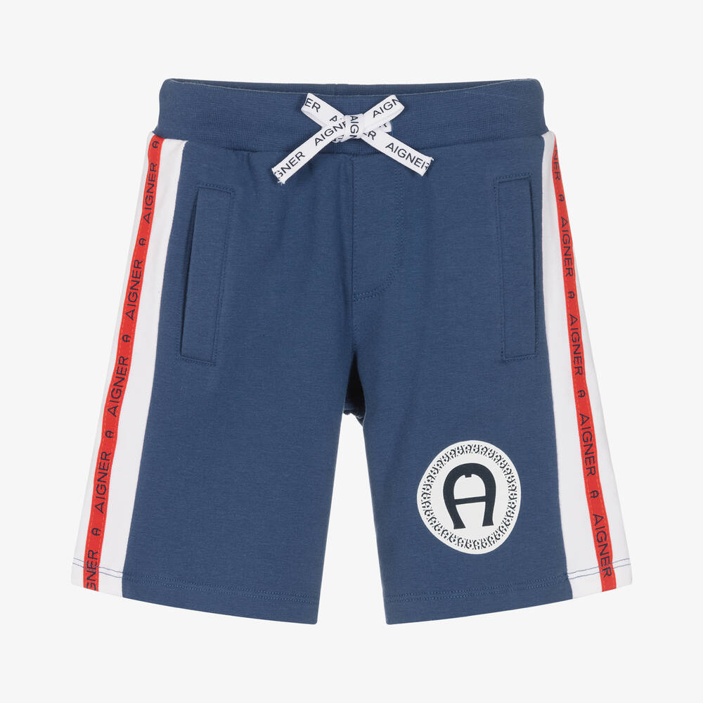 AIGNER - Boys Blue Cotton Jersey Logo Shorts | Childrensalon