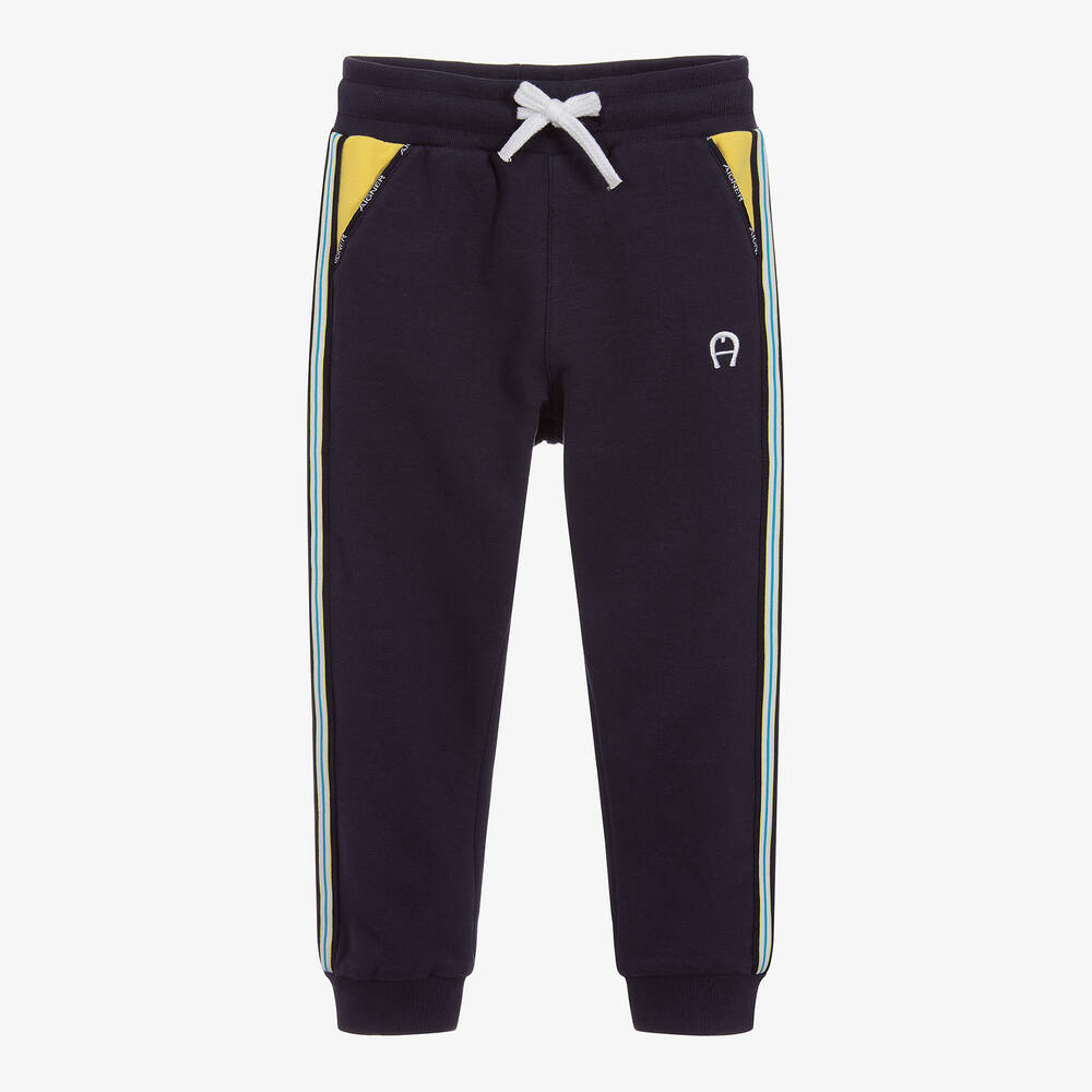 AIGNER - Boys Blue Cotton Logo Joggers | Childrensalon