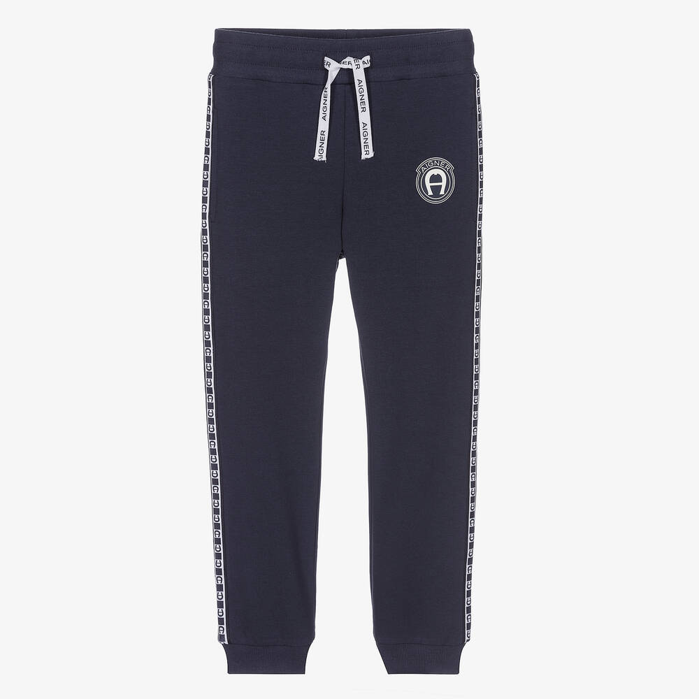 AIGNER-Boys Blue Cotton Logo Joggers | Childrensalon Outlet