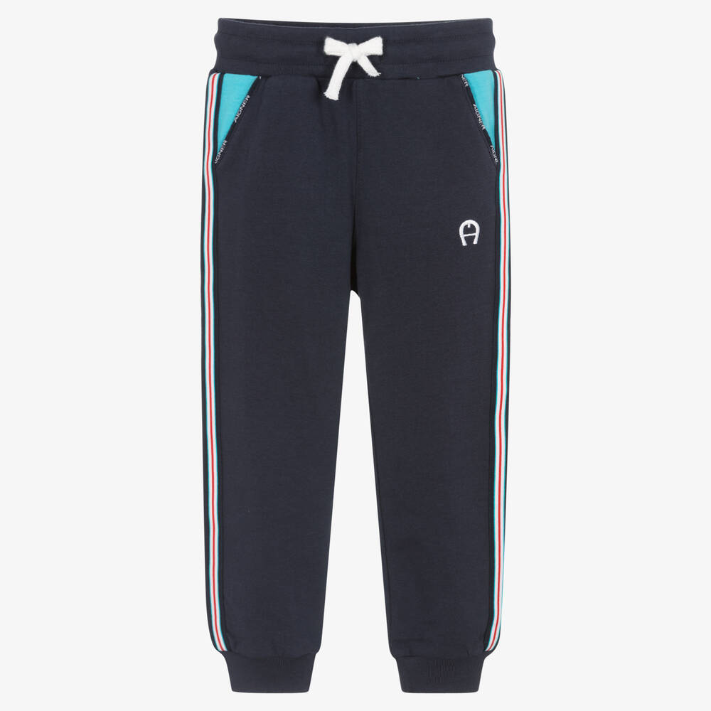 AIGNER - Boys Blue Cotton Logo Joggers | Childrensalon