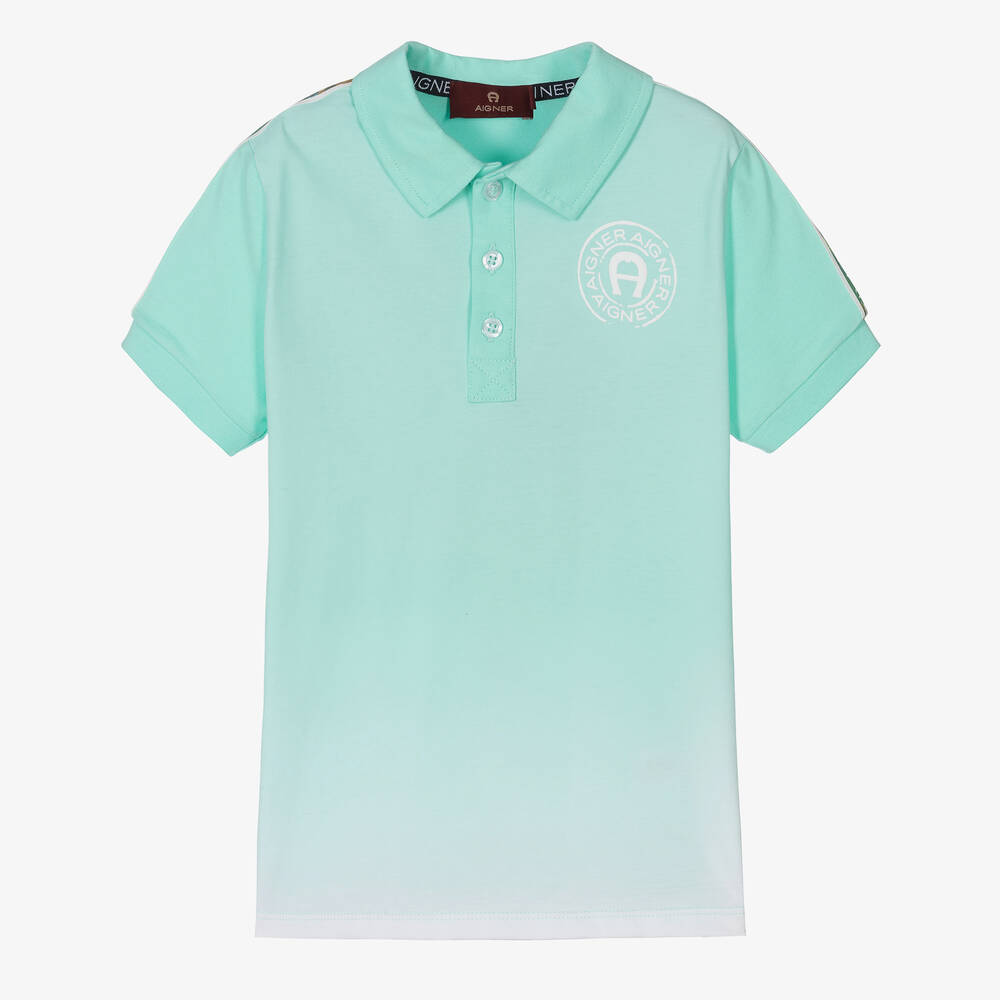 AIGNER - Boys Blue Cotton Logo Polo Shirt | Childrensalon