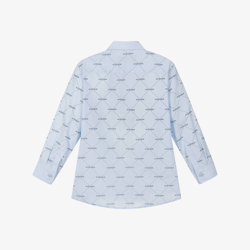 AIGNER-Boys Blue Cotton Logo Shirt | Childrensalon Outlet