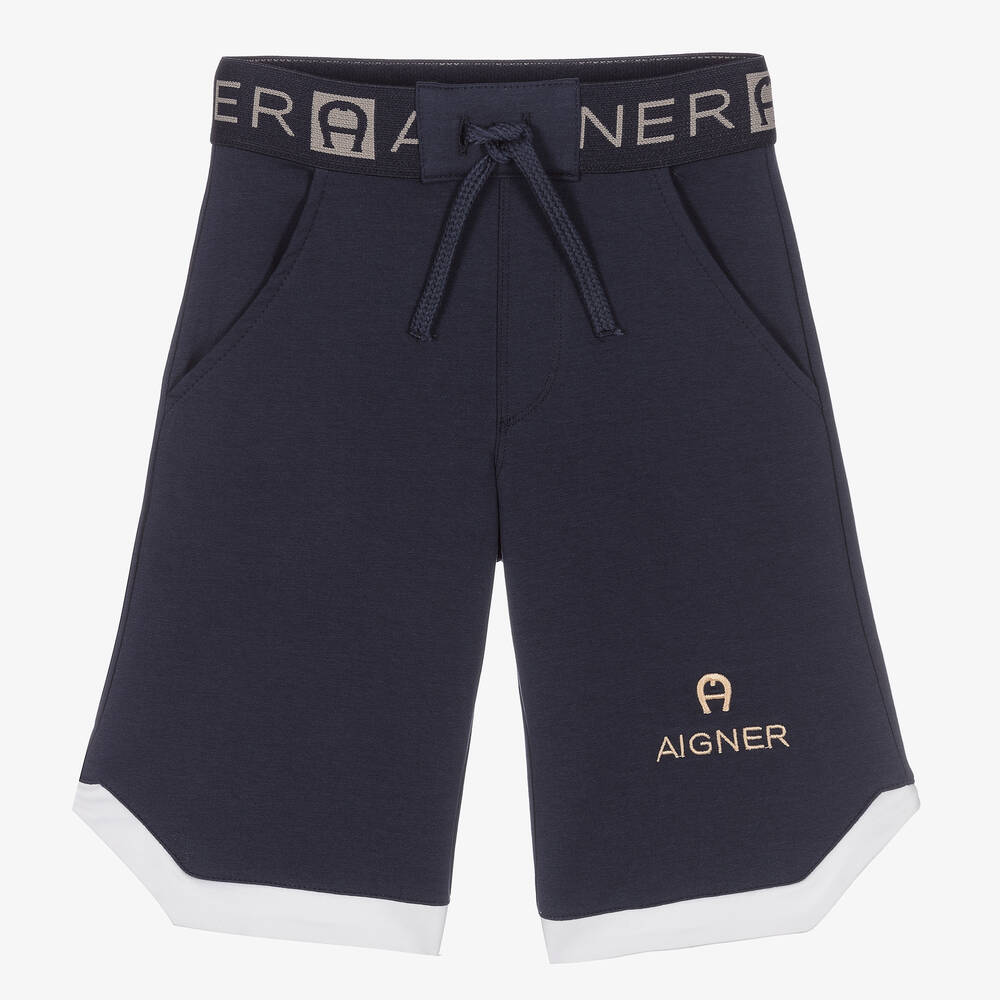 AIGNER - Boys Blue Cotton Logo Shorts | Childrensalon