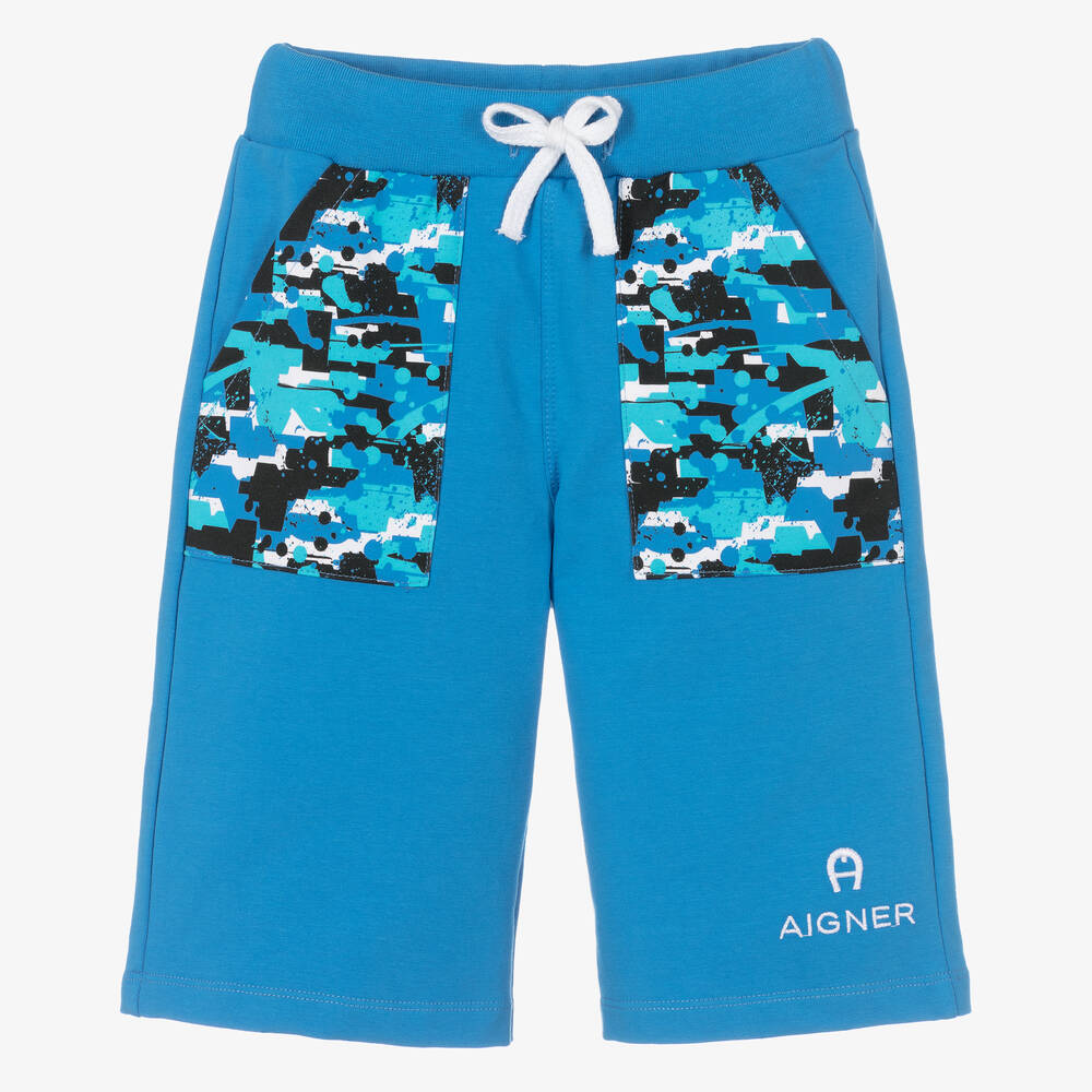 AIGNER - Boys Blue Cotton Logo Shorts | Childrensalon