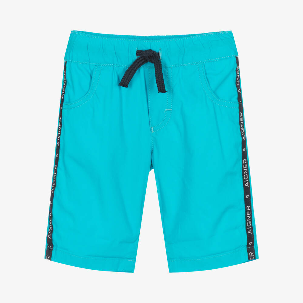 AIGNER - Boys Blue Cotton Logo Shorts | Childrensalon