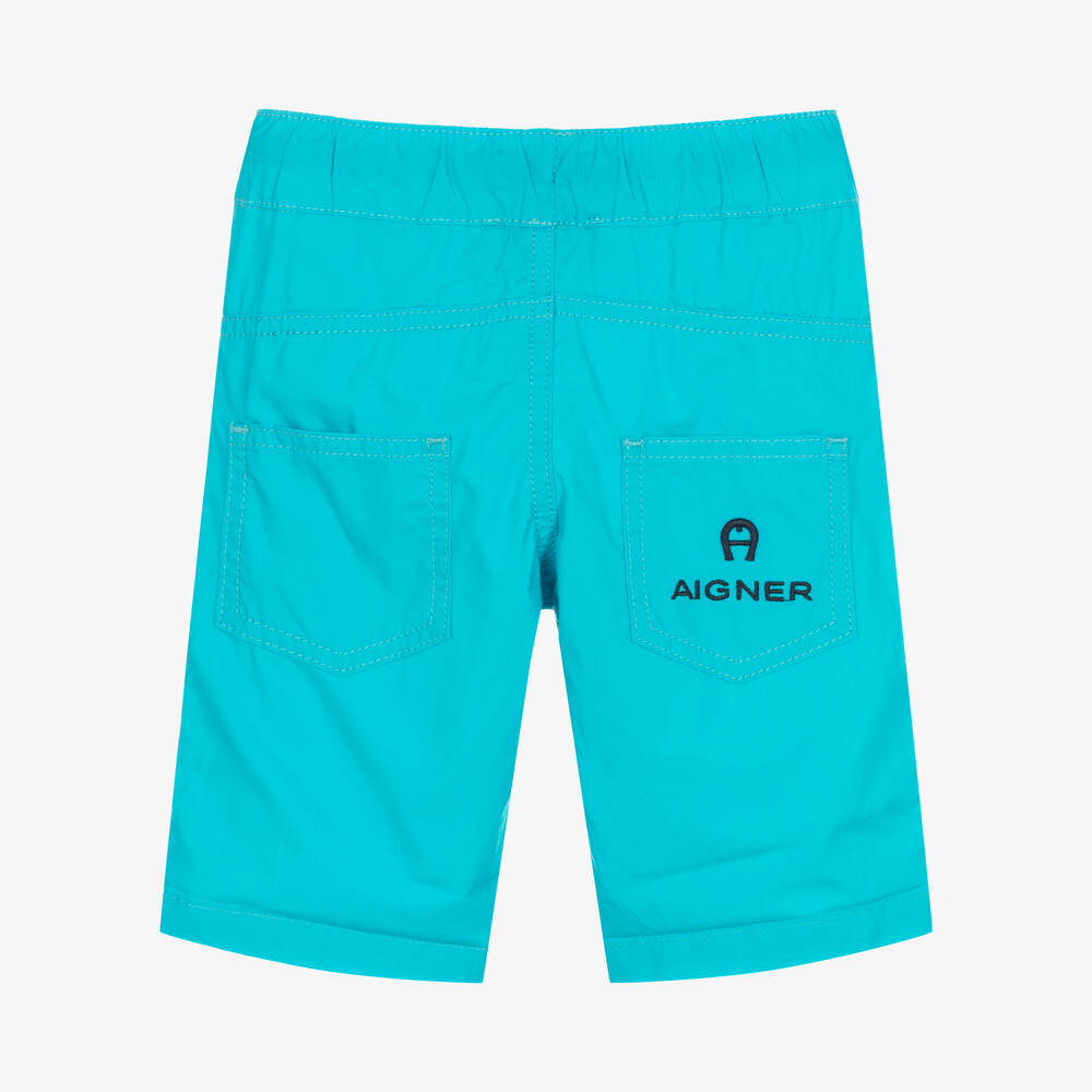 AIGNER-Boys Blue Cotton Logo Shorts | Childrensalon Outlet