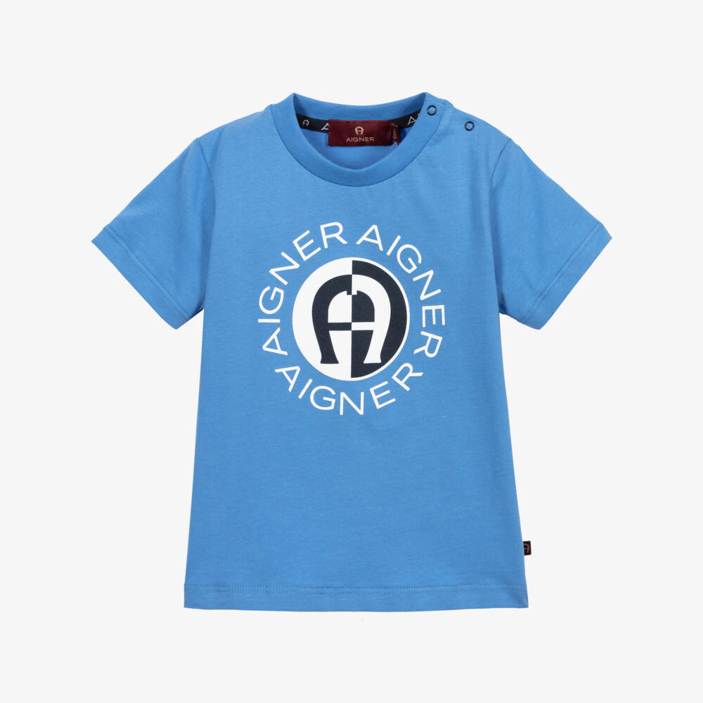 AIGNER-Boys Blue Cotton Logo T-Shirt | Childrensalon Outlet