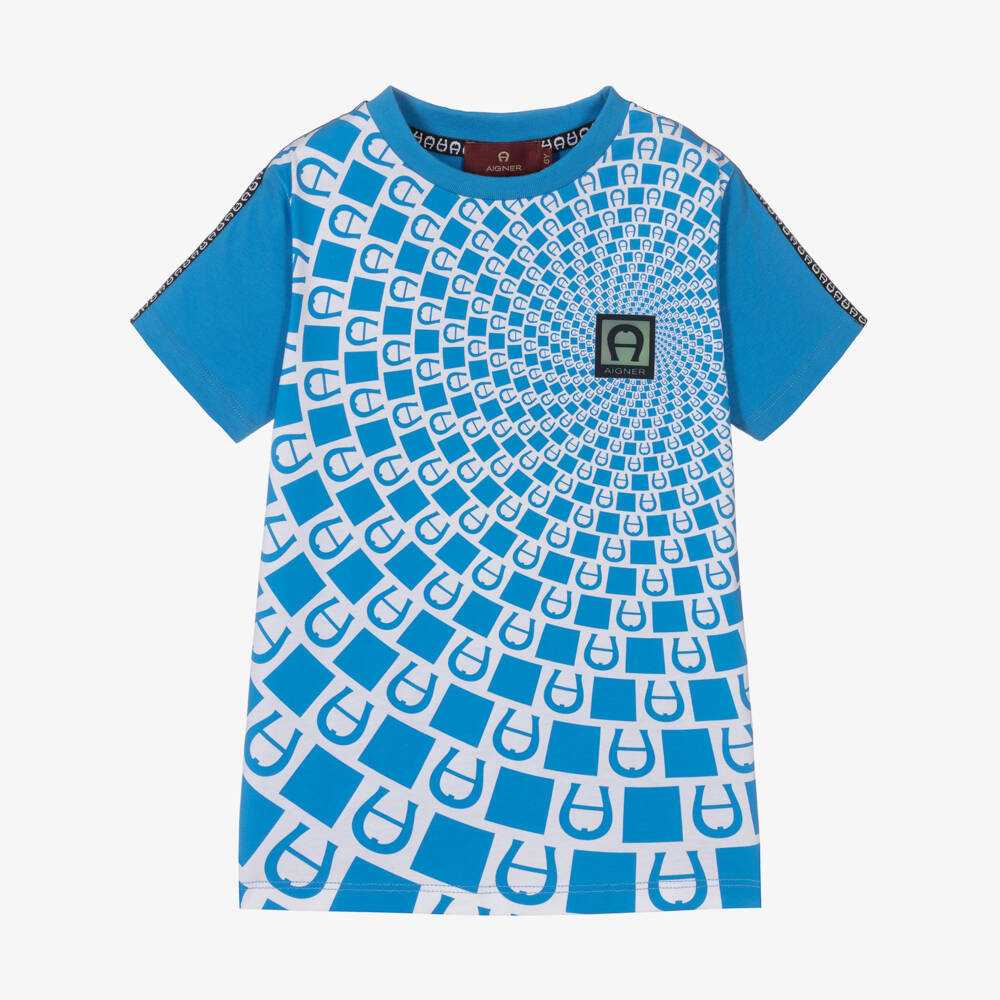 AIGNER-Boys Blue Cotton Logo T-Shirt | Childrensalon Outlet