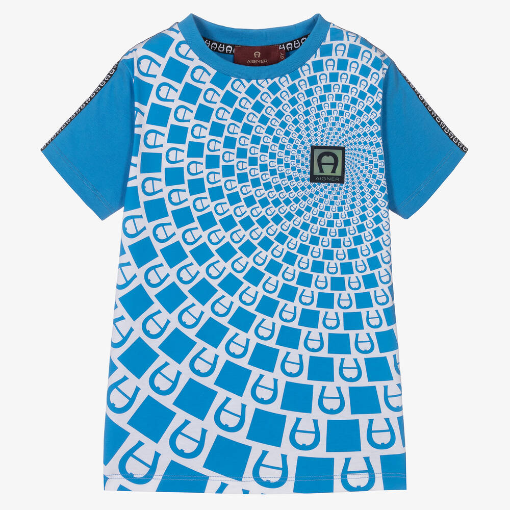 AIGNER - Boys Blue Cotton Logo T-Shirt | Childrensalon