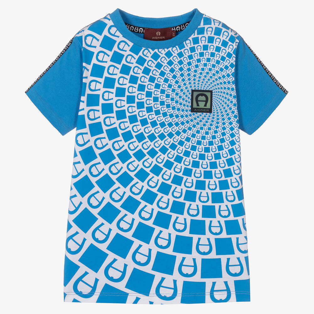 AIGNER-Boys Blue Cotton Logo T-Shirt | Childrensalon Outlet