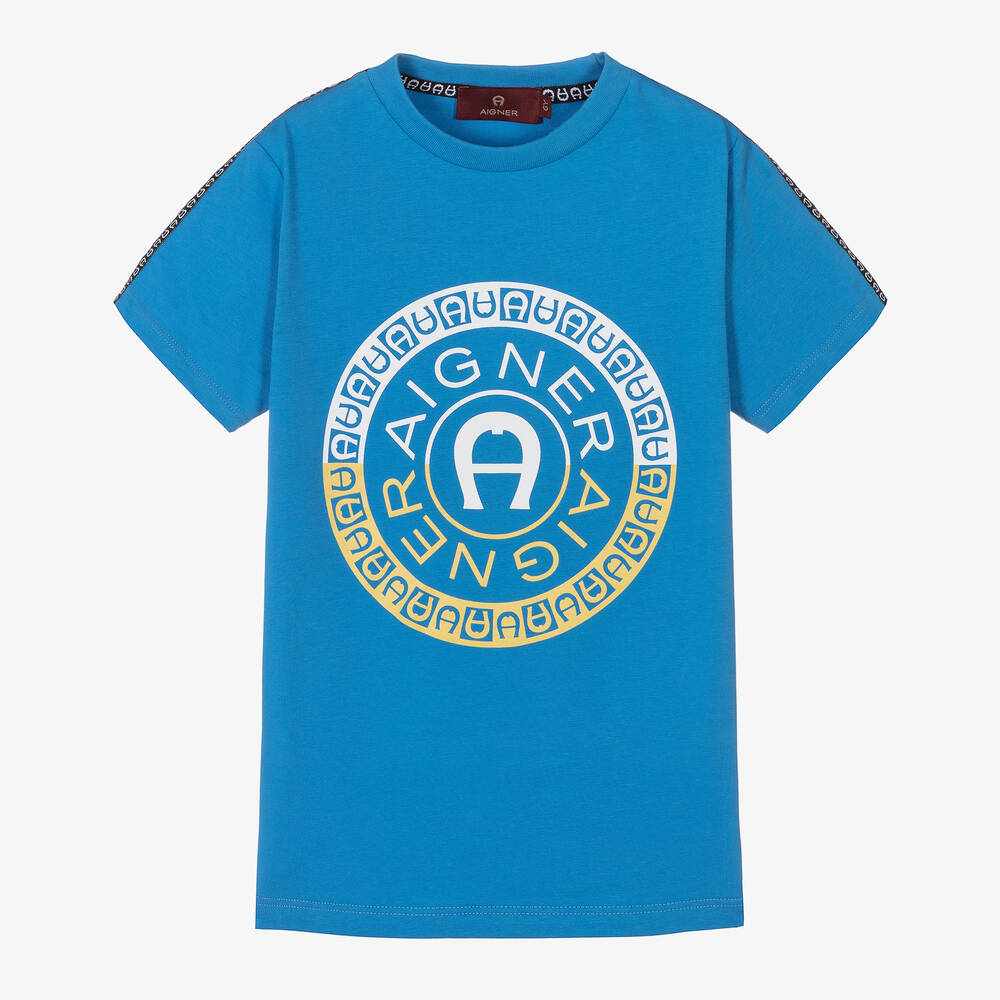 AIGNER - Boys Blue Cotton Logo T-Shirt | Childrensalon