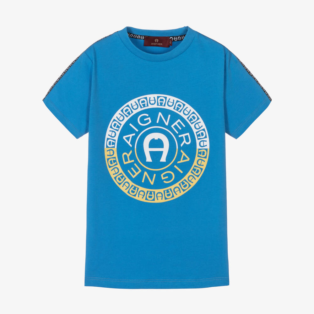 AIGNER-Boys Blue Cotton Logo T-Shirt | Childrensalon Outlet