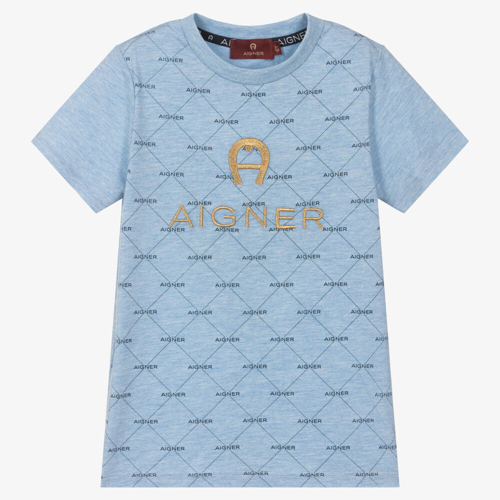 AIGNER - Boys Blue Cotton Logo T-Shirt | Childrensalon