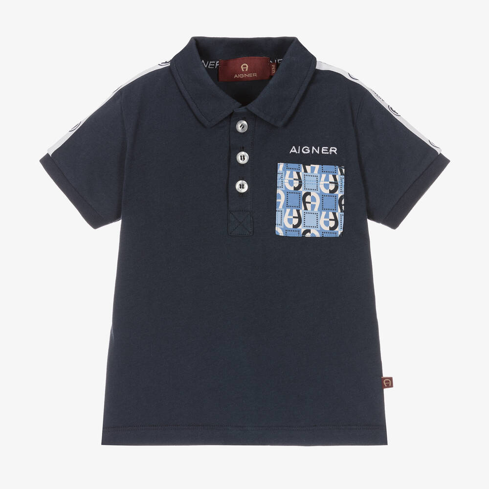 AIGNER - Boys Blue Cotton Polo Shirt | Childrensalon
