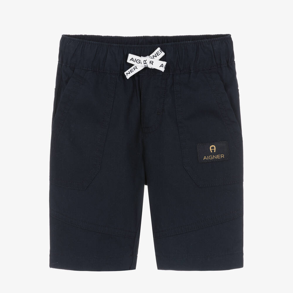 AIGNER-Boys Blue Cotton Shorts | Childrensalon Outlet