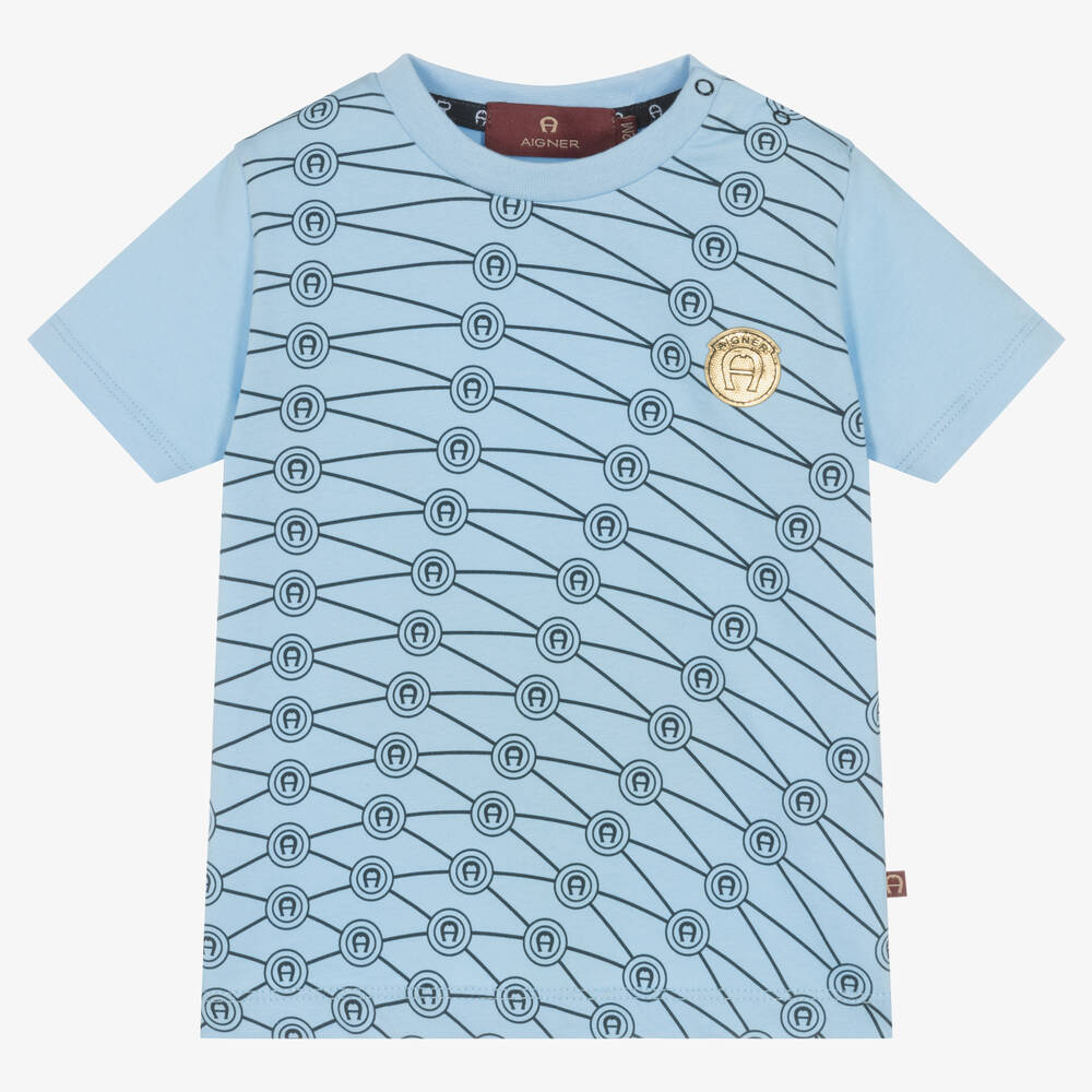 AIGNER - Boys Blue Cotton T-Shirt | Childrensalon