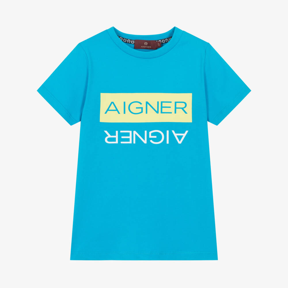 AIGNER-تيشيرت قطن لون أزرق تركواز للأولاد | Childrensalon Outlet