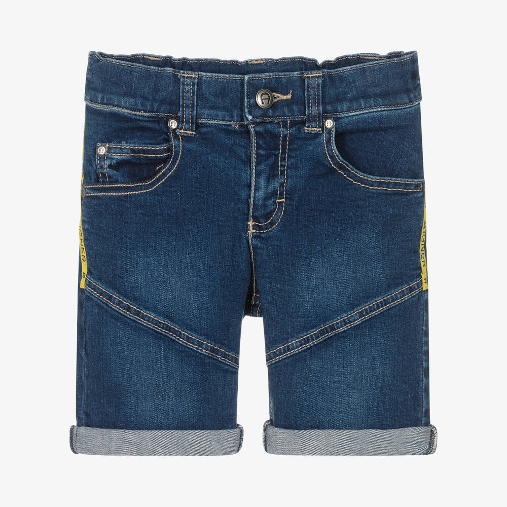 AIGNER - Boys Blue Denim Logo Shorts | Childrensalon