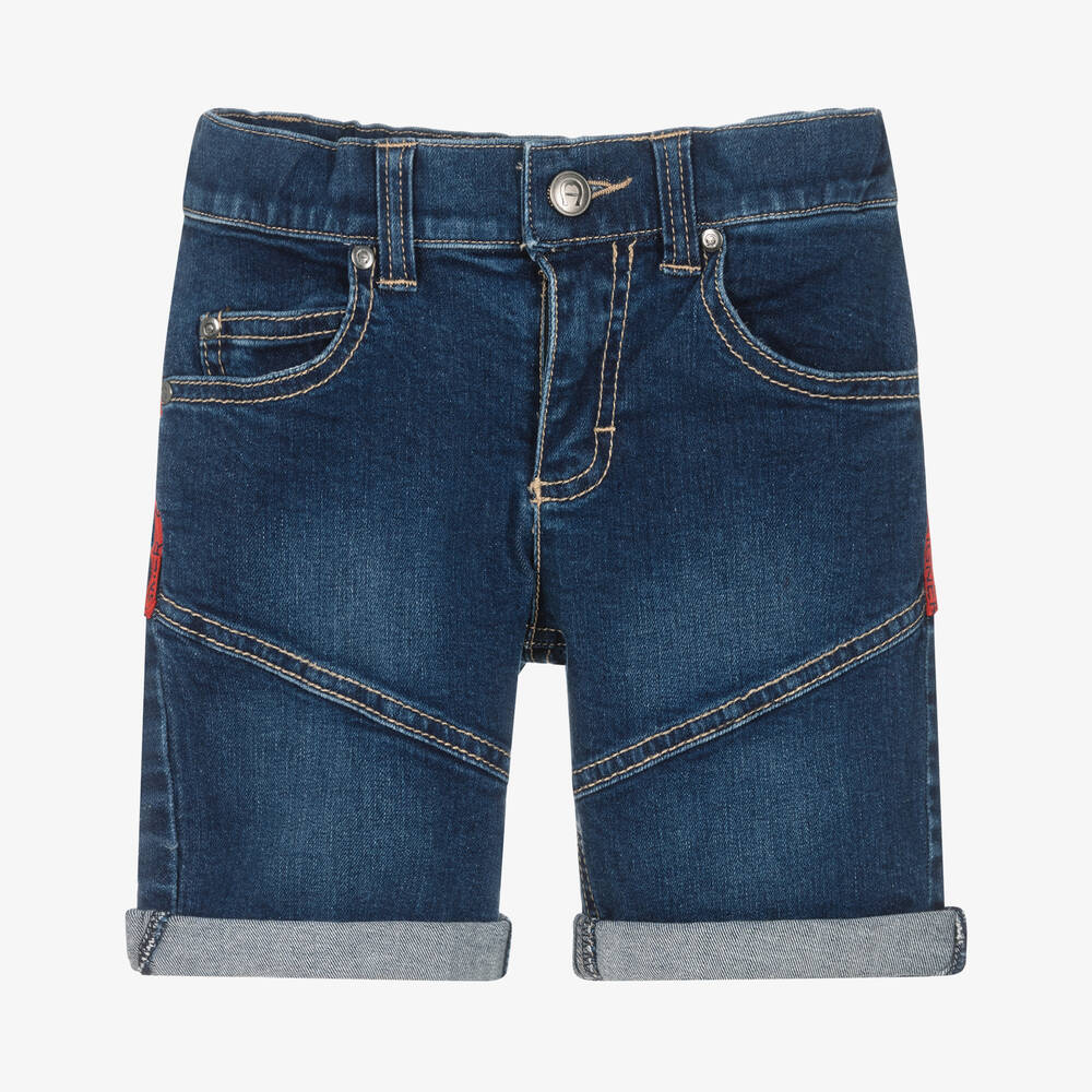 AIGNER - Boys Blue Denim Logo Shorts | Childrensalon