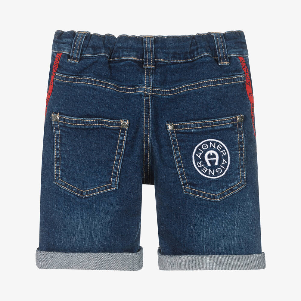 AIGNER-Boys Blue Denim Logo Shorts | Childrensalon Outlet
