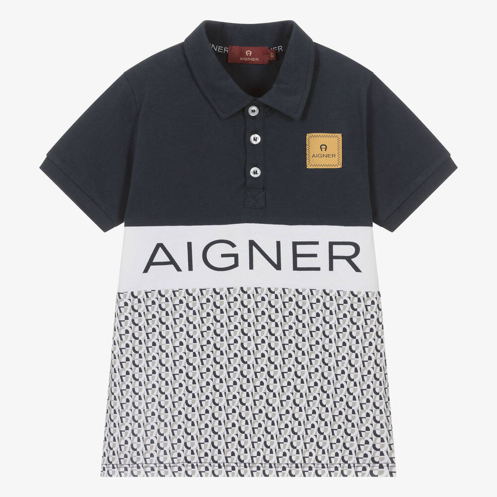 AIGNER-Boys Blue & Gold Horseshoe Polo Shirt | Childrensalon Outlet