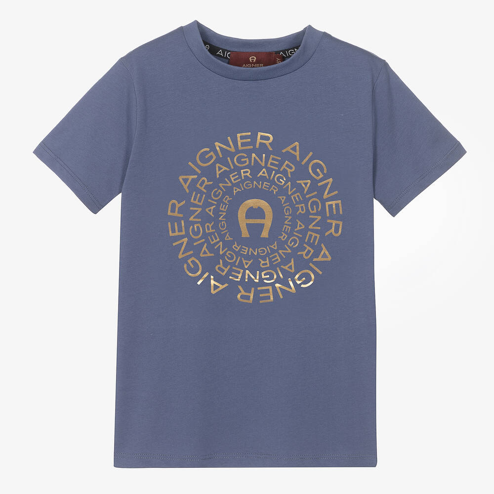 AIGNER - T-Shirt in Blau und Gold (J) | Childrensalon