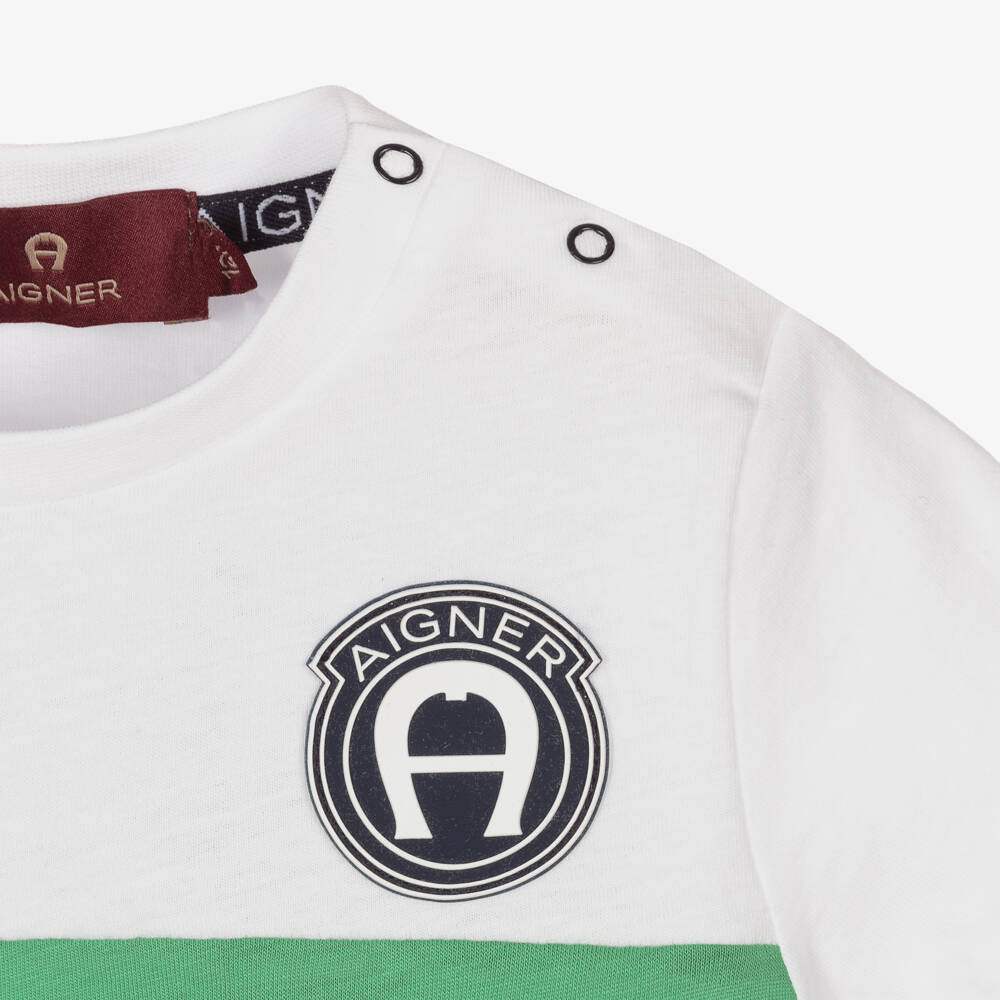 AIGNER-Boys Blue Green Cotton T-Shirt | Childrensalon Outlet
