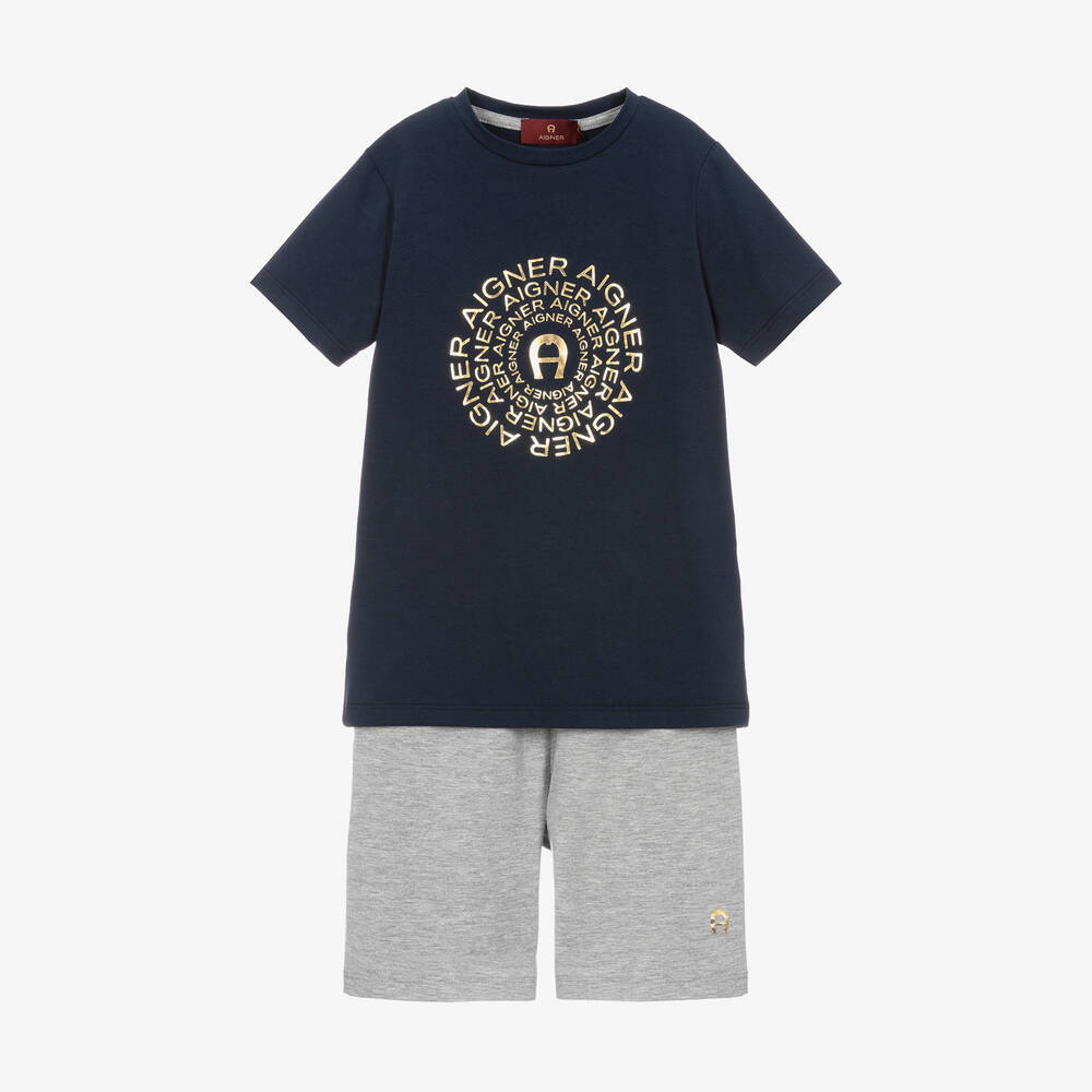 AIGNER - Boys Blue & Grey Cotton Pyjamas | Childrensalon