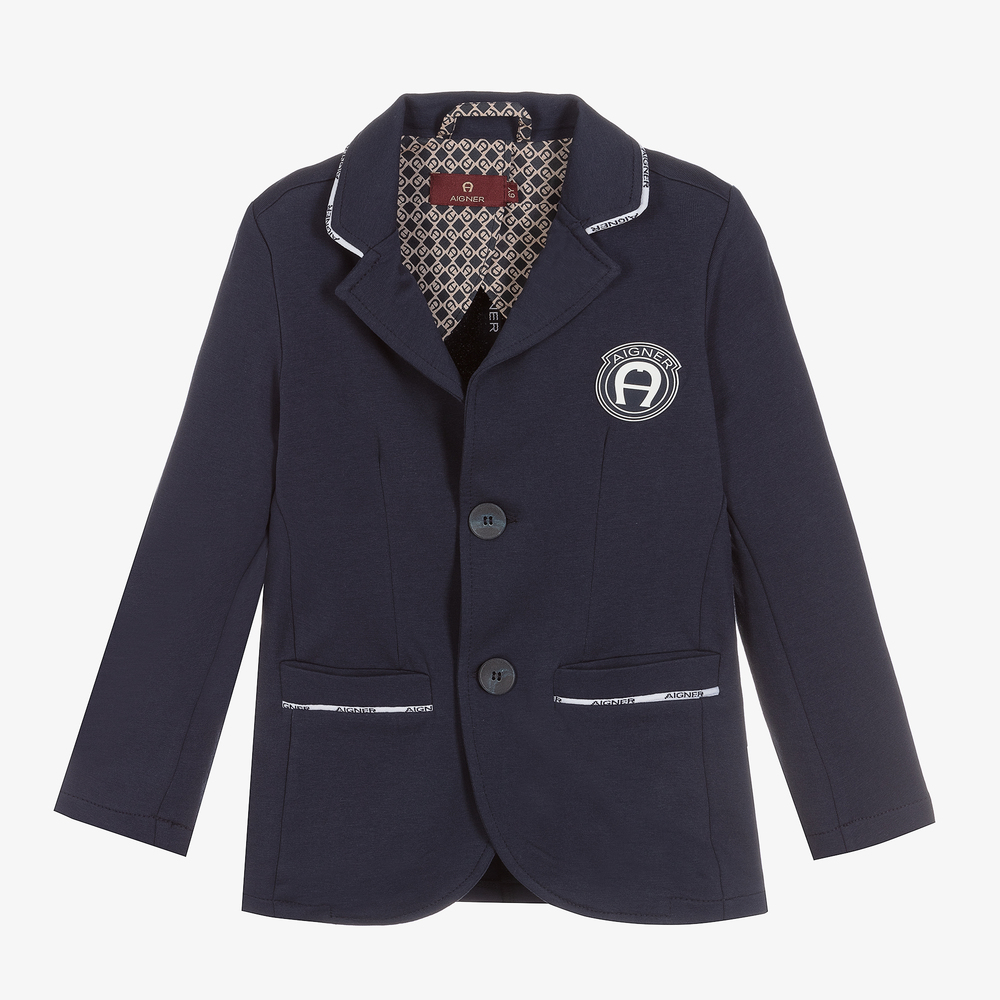 AIGNER - Boys Blue Jersey Logo Blazer | Childrensalon