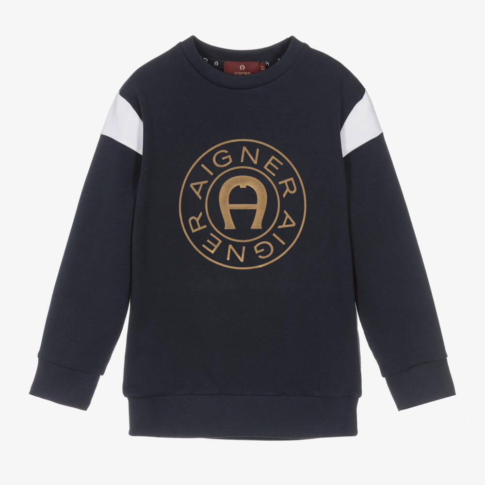 AIGNER-Boys Blue Logo Cotton Jumper | Childrensalon Outlet