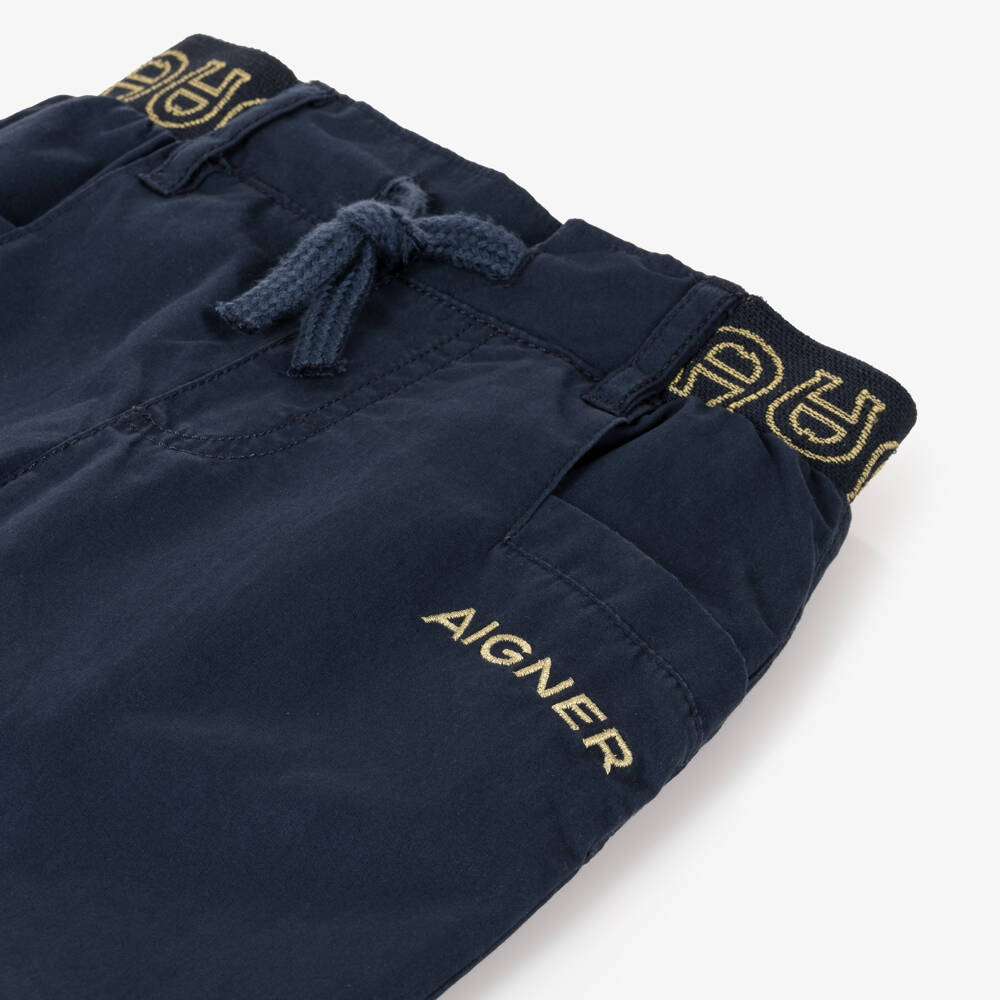 AIGNER-Boys Blue Logo Embellished Shorts | Childrensalon Outlet