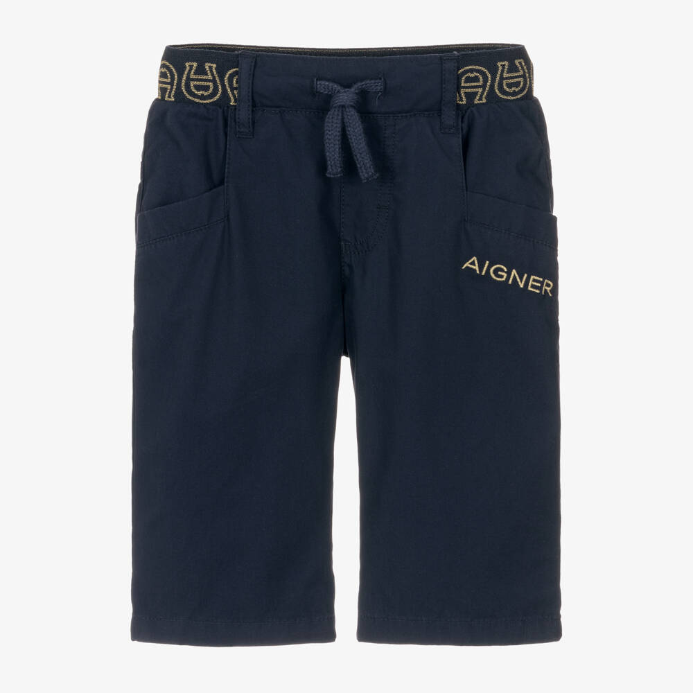 AIGNER-Boys Blue Logo Embellished Shorts | Childrensalon Outlet
