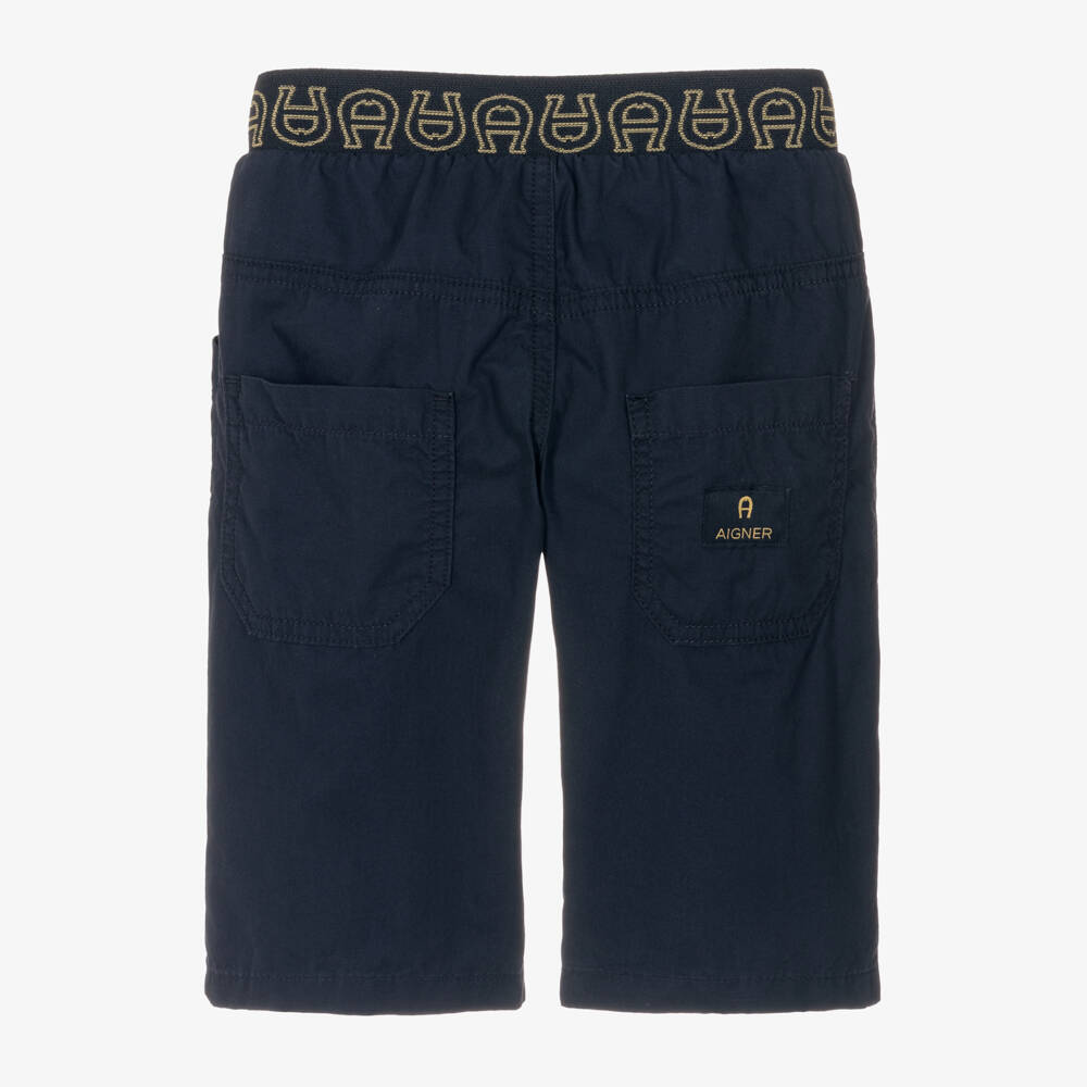AIGNER-Boys Blue Logo Embellished Shorts | Childrensalon Outlet