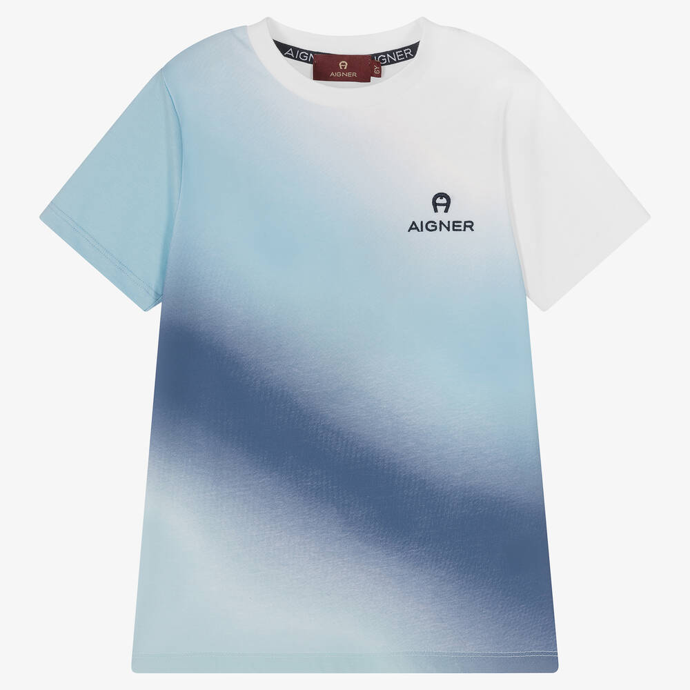 AIGNER - Boys Blue Ombré Cotton Logo T-Shirt | Childrensalon