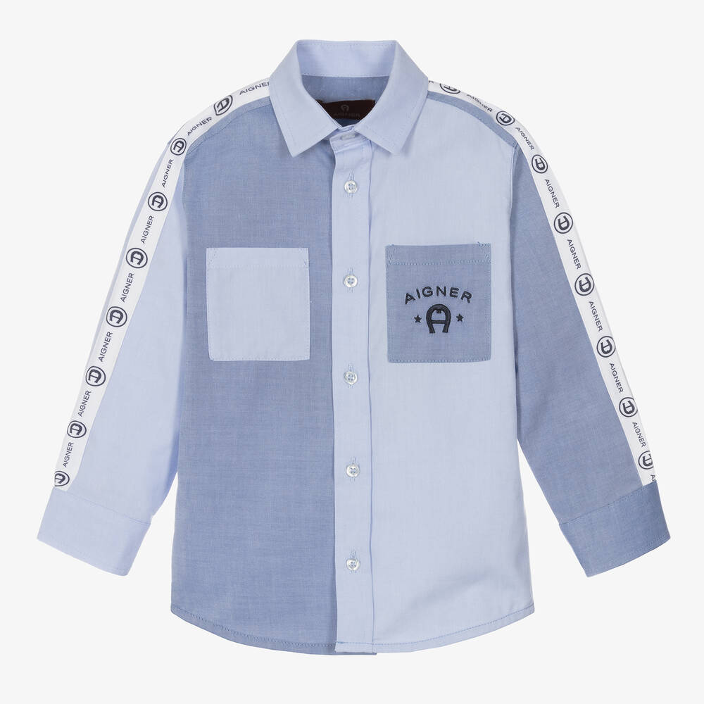 AIGNER - Голубая рубашка из хлопка оксфорд для мальчиков | Childrensalon