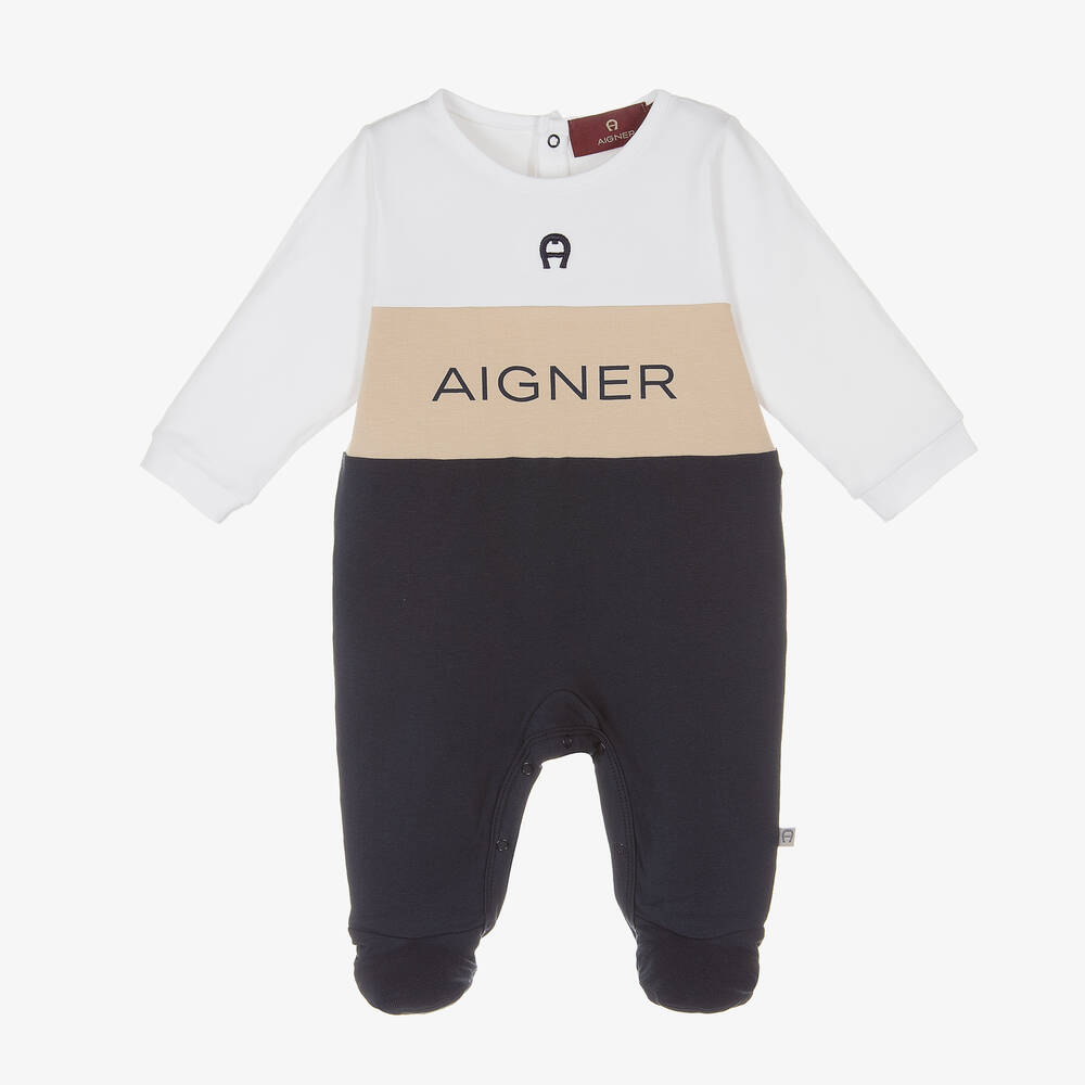 AIGNER - Grenouillère bleue en coton Pima bébé garçon | Childrensalon