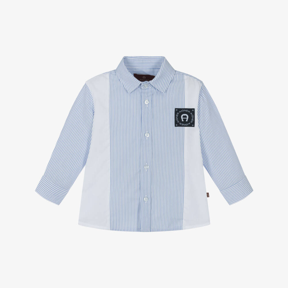 AIGNER-Boys Blue Striped Cotton Shirt | Childrensalon Outlet