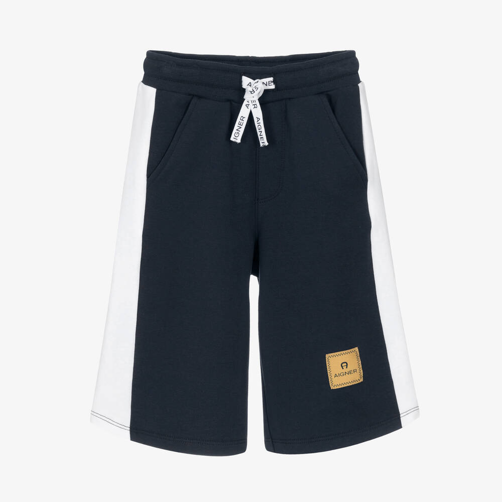 AIGNER-Boys Blue & White Cotton Bermuda Shorts | Childrensalon Outlet