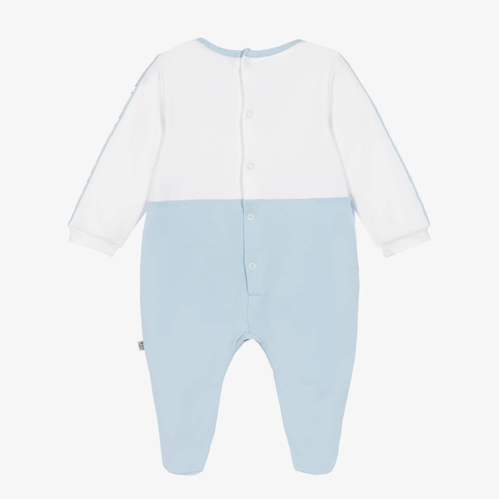 AIGNER-Boys Blue & White Cotton Pouch Pocket Babygrow | Childrensalon Outlet